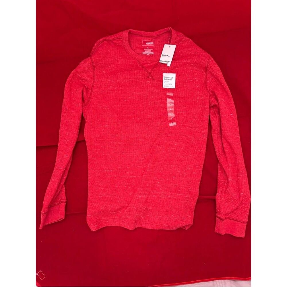 NWT Sonoma Supersoft Thermal Long Sleeve Shirt Women's Red Waffle Knit